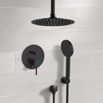 Shower Faucet Matte Black Shower System With Rain Ceiling Shower Head and Hand Shower Remer SFH87